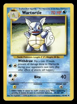Wartortle 42/102 Uncommon Base Set Unlimited Pokemon Card - 3 - Image 2
