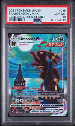 Umbreon Vmax 215/203 Alt. Art Secret Rare Pokemon SWSH07: Evolving Skies PSA 10 - Image 1