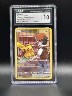 CGC 10 2019 Pokemon TCG Pikachu Secret Rare Holo Sm-Cosmic Eclipse 241/236 - Image 1