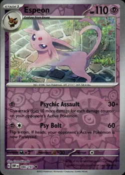 Espeon 086/197 Uncommon Obsidian Flames Pokemon Reverse Holo Near Mint - Image 1