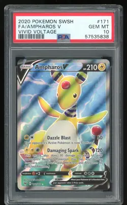 2020 Pokemon SWSH Vivid Voltage Ampharos V #171 Full Art PSA 10 - GEM MINT! - Image 1