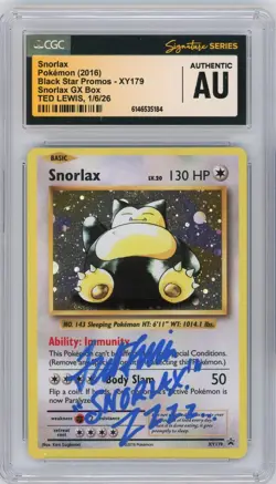 CGC Authentic Signed Ted Lewis Pokemon TCG Snorlax XY179 Black Star Promo Holo - Image 1