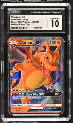 CGC Graded 10 Charizard GX SM211 Hidden Fates Tin Black Star Promo Pokemon Card - Image 1