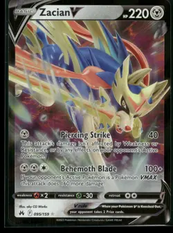 Zacian V 095/159 Holo V Rare Crown Zenith Pokemon Near Mint - Image 1