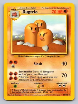 Dugtrio 19/102 Rare Base Set Unlimited Pokemon Heavily Played - Image 1