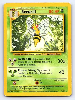 Beedrill 17/102 Rare Base Set Unlimited Pokemon Heavily Played - Image 1