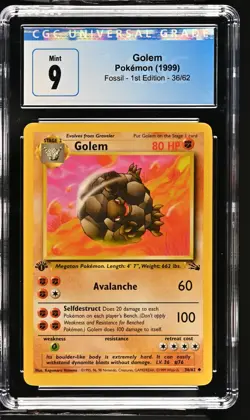 Golem #36 1st Edition Fossil 1999 Pokemon CGC 9 🪨 Mint Blue Label! - Image 1