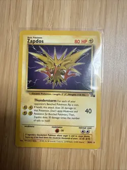 Pokemon TCG Zapdos Fossil Card 30/62 Unlimited Rare, Non-Holo NM - Image 1