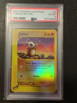 2003 Pokemon Aquapolis #72 Cubone Reverse Foil Card PSA 6 - Image 1