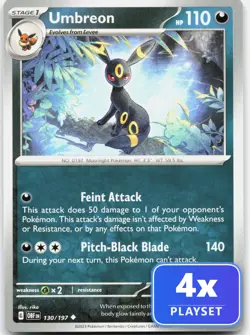 Playset of 4 Umbreon 130/197 Uncommon Obsidian Flames Pokemon Near Mint - Image 1