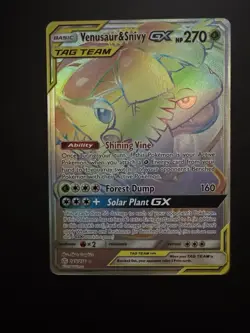 Pokemon Venusaur & Snivy GX TAG TEAM Full Art Rainbow Rare 249/236 Holo 270 HP - Image 1