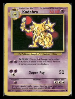 Kadabra 32/102 Uncommon Base Set Unlimited Pokemon MP - Image 1