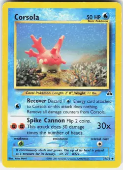 Corsola 37/75 Uncommon Neo Discovery Pokemon Unlimited Damaged - Image 1