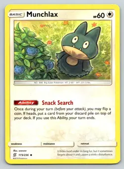 MUNCHLAX 173/236 UC UNIFIED MINDS POKEMON MP SOWSOW - Image 1