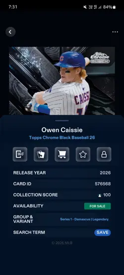 Topps Bunt Chrome Black 26 Owen Cassie Damascus Legendary DIGITAL - Image 2