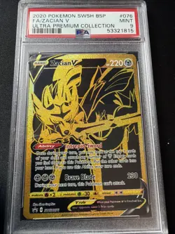 2020 Pokemon Ultra Premium Collection Zacian V Gold Promo Full Art SWSH076 PSA 9 - Image 1