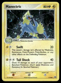 Pokemon TCG 2005 Manectric 7/106 Ex Emerald Rare Holo SWIRL LP - - Image 1