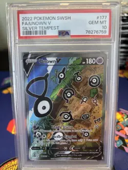 PSA 10 Gem Mint Unown V 177/195 2022 Silver Tempest Alternate Art Pokemon Card - Image 1