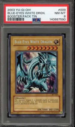Yu-Gi-Oh! Blue-Eyes White Dragon Booster Pk. Tin Secret Rare Promo BPT-009 PSA 8 - Image 1