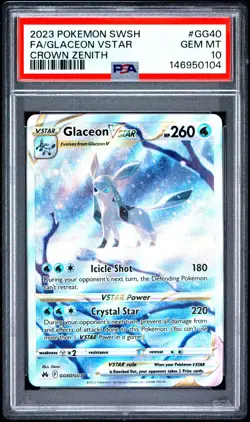2023 POKEMON SWORD & SHIELD CROWN ZENITH #GG40 FULL ART/GLACEON VSTAR PSA 10 - Image 1
