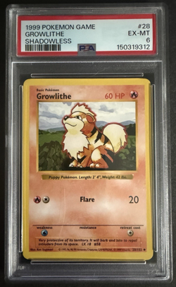1999 Pokemon Game Growlithe Shadowless #28 PSA 6 EX-MT - Image 1