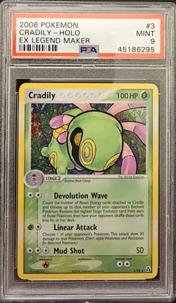 PSA 9 MINT Cradily 3/92 EX Legend Maker Holo Rare Pokemon Trading Card Game 2006 - Image 1