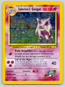 Pokemon Gym Heroes Unlimited Sabrina's Gengar Holo Card 14/132 MP With SWIRL!! - Image 1