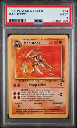 1999 POKEMON FOSSIL #24 KABUTOPS PSA 9 - Image 1