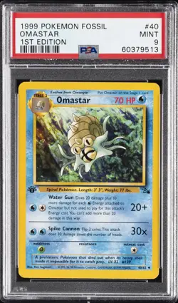 1999 POKEMON FOSSIL 1ST EDITION #40 OMASTAR PSA 9 - Image 1
