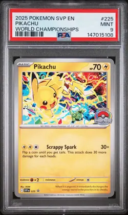 PSA 9 MINT 2025 Pokemon World Championships PIKACHU #225 Promo - Image 1
