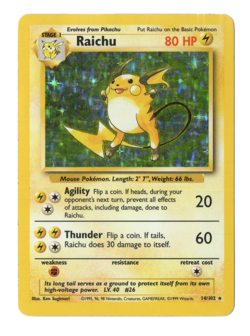 Raichu 14/102 Pokemon Card TCG Base Set Unlimited Rare Holo MP - Image 1