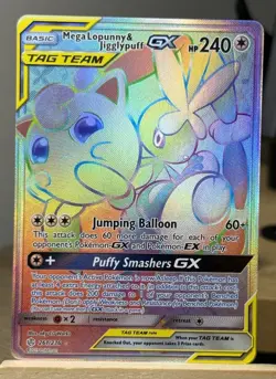 Pokemon Mega Lopunny & Jigglypuff GX 261/236 Rainbow Rare TAG TEAM Full Art Holo - Image 1