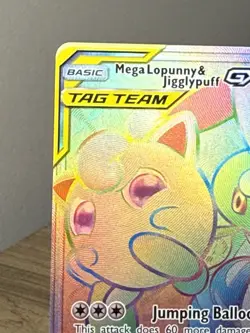 Pokemon Mega Lopunny & Jigglypuff GX 261/236 Rainbow Rare TAG TEAM Full Art Holo - Image 3