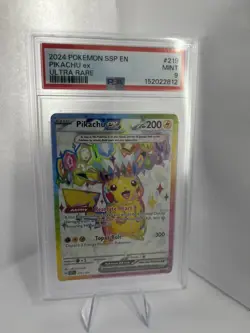 PIKACHU EX 219/191 SURGING SPARKS POKEMON ULTRA RARE PSA 9 - Image 1