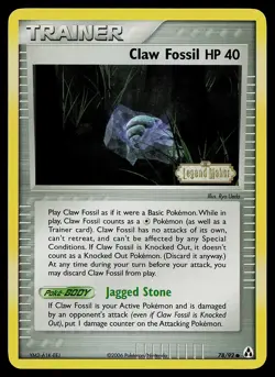 Pokemon Card - Claw Fossil Legend Maker Stamped 78/92 Common Reverse Holo - Image 1