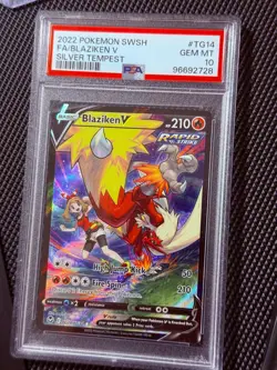 2022 POKEMON SWORD & SHIELD SILVER TEMPEST #TG14 FULL ART/BLAZIKEN V PSA 10 - Image 1