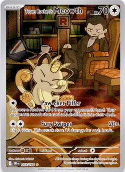 Team Rocket's Meowth 203/182 Illustration Rare Destined Rivals Pokemon Holo NM - Image 1