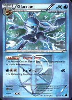 Glaceon 23/116 Rare Plasma Freeze Pokemon Lightly Played - Image 1