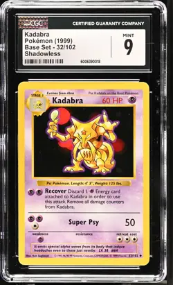 Pokemon TCG Kadabra Shadowless Base Set 32/102 Regular Uncommon CGC 9 - Image 1