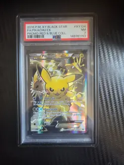 Pokemon XY 2016 Black Star Promo Pikachu EX #XY124 Red/Blue, PSA 7 NM - Image 1
