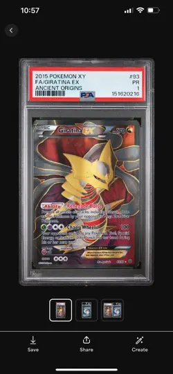 2015 POKEMON XY ANCIENT ORIGINS #93 FULL ART/GIRATINA EX PSA 1 - Image 3