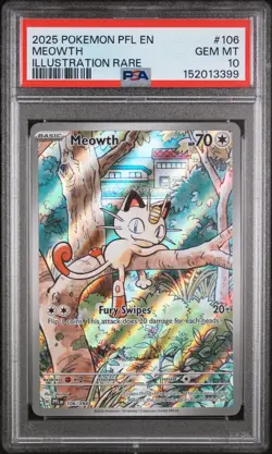 2025 POKEMON PFL EN-PHANTASMAL FLAMES ILLUSTRATION RARE #106 MEOWTH PSA 10 - Image 1