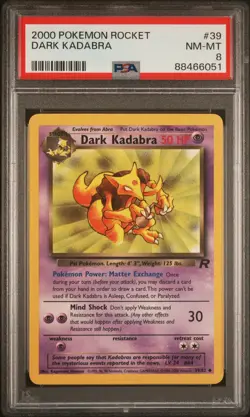 Pokemon TCG Dark Kadabra Team Rocket 39/82 Unlimited PSA 8 NM-MT - Image 1