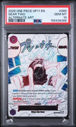 One Piece TCG PSA 10 Gear Two OP11-080 Alternate Art Manga Event Monkey D Luffy - Image 1
