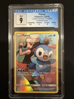 2019 POKEMON COSMIC ECLIPSE SECRET RARE HOLO #239/236 PIPLUP CGC 9 - Image 1