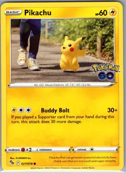 Pikachu 027/078 Non Holo Pokemon GO - Pokemon Card - NM - Image 1