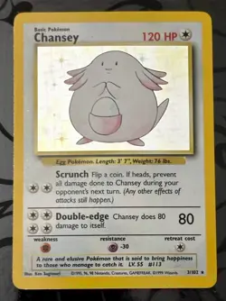 Pokemon TCG Chansey 120 HP Holo Rare Base Set 3/102 EN 1999 Unlimited - Image 1