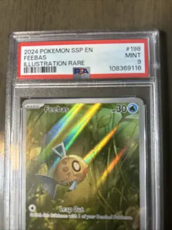 Pokemon TCG Feebas Holo Illustration Rare Card 198/191SV08 Surging Sparks PSA 9 - Image 2