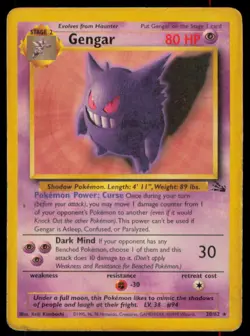 Gengar 20/62 Rare Fossil Pokemon Unlimited Heavily Played - Image 1