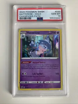 Pokemon Hatterene SWSH Champion's Path 020/073 Holo PSA 10 - Plus Free Pack! - Image 1